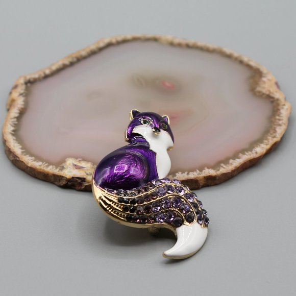 Fox animal pin brooch jewelry fashion purple gold - Picture 5 of 12